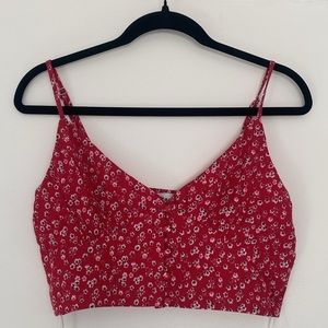 Princess Polly Red Floral Cropped Tank Top